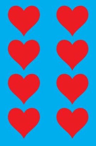 Cover of 100 Page Unlined Notebook - Red Hearts on Cyan