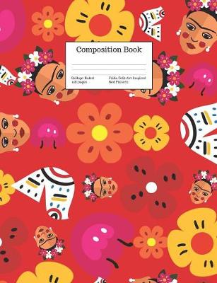 Cover of Composition Book College-Ruled Frida Folk Art Inspired Red Pattern