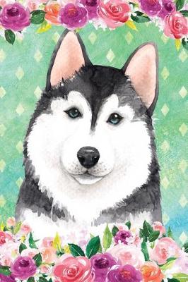 Book cover for Bullet Journal Notebook for Dog Lovers Husky in Flowers 2