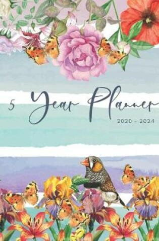 Cover of 2020-2024 Five Year Planner Monthly Calendar Floral Stripes Goals Agenda Schedule Organizer