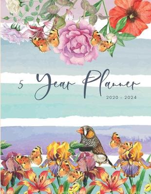 Book cover for 2020-2024 Five Year Planner Monthly Calendar Floral Stripes Goals Agenda Schedule Organizer