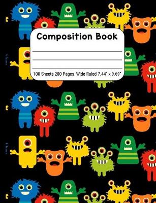 Book cover for Composition Book Wide Rule, Monsters on Black