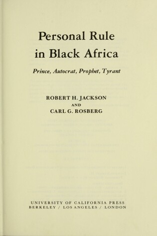 Cover of Personal Rule in Black Africa