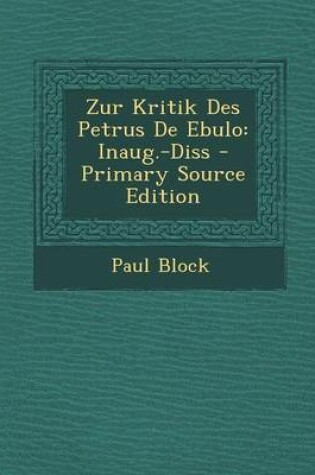 Cover of Zur Kritik Des Petrus de Ebulo