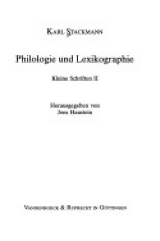 Cover of Philologie Und Lexikographie