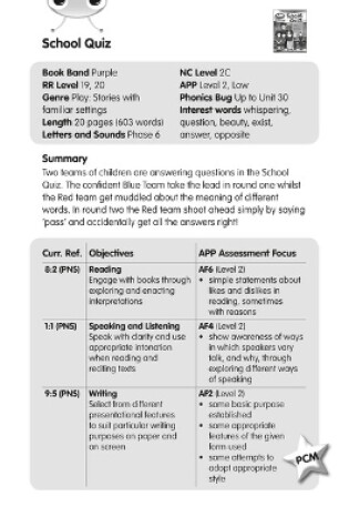 Cover of BC JD Plays Purple/2C The School Quiz Guided Reading Card