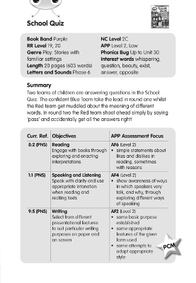 Book cover for BC JD Plays Purple/2C The School Quiz Guided Reading Card