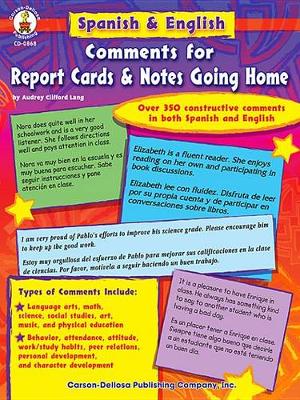 Book cover for Spanish & English Comments for Report Cards & Notes Going Home, Grades K - 5