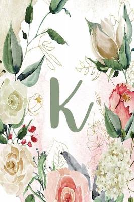 Cover of Notebook 6"x9" Lined, Letter/Initial K, Green Cream Floral Design