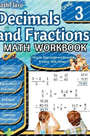 Cover of Decimals and Fractions Math Workbook 3rd Grade