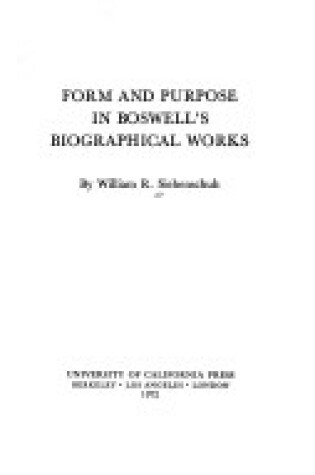 Cover of Form and Purpose in Boswell's Biographical Works