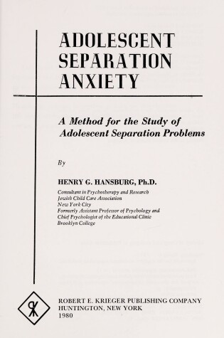 Cover of Adolescent Separation Anxiety Vol. 2