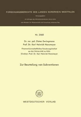 Book cover for Zur Beurteilung von Subventionen