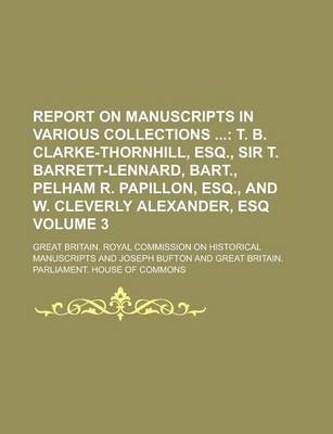 Book cover for Report on Manuscripts in Various Collections Volume 3