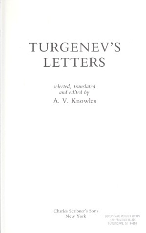 Book cover for Turgenev's Letters
