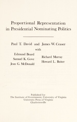 Book cover for Proportional Representation in Presidential Nominating Politics