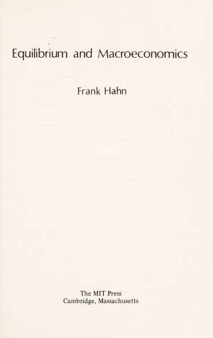 Book cover for Hahn: Equilibrium & Macroeconomics