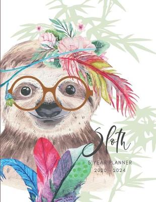 Book cover for 2020-2024 Five Year Planner Monthly Calendar Sloth Watercolor Goals Agenda Schedule Organizer