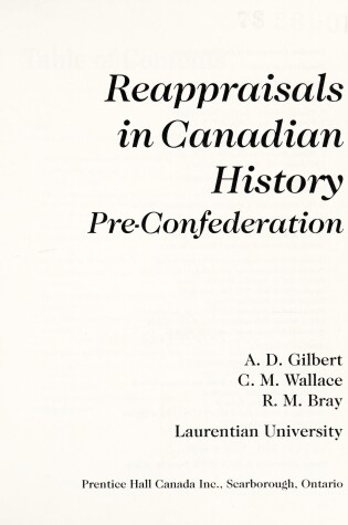 Cover of Reappraisal Canadian Hist Pre-Confed