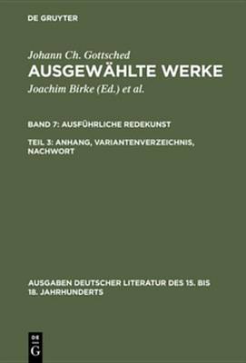 Cover of Ausfuhrliche Redekunst. Anhang, Variantenverzeichnis, Nachwort