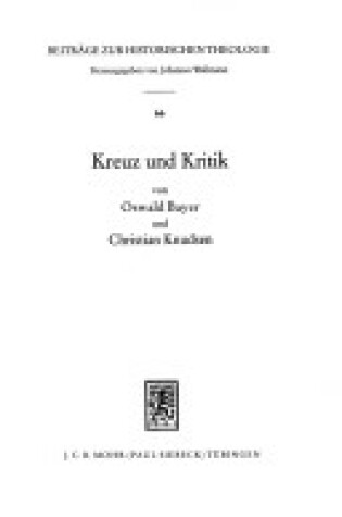 Cover of Kreuz Und Kritik