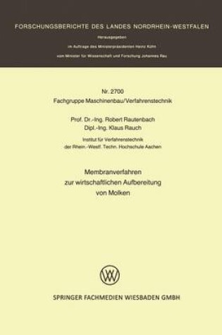 Cover of Membranverfahren zur wirtschaftlichen Aufbereitung von Molken