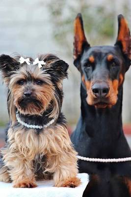 Book cover for Yorkie and Doberman "Just Friends" Dog Journal