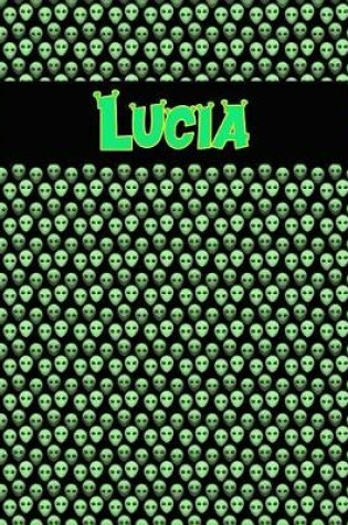 Cover of 120 Page Handwriting Practice Book with Green Alien Cover Lucia