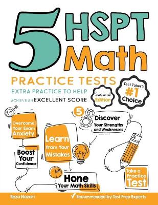 Book cover for 5 HSPT Math Practice Tests