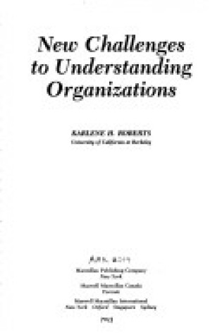 Cover of New Challenges to Understanding Organizations