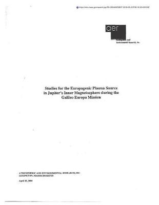 Book cover for Studies for the Europagenic Plasma Source in Jupiter's Inner Magnetosphere During the Galileo Europa Mission