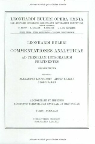 Cover of Commentationes analyticae ad theoriam integralium pertinentes 3rd part