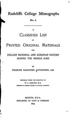 Book cover for A Classifed List of Printed Original Materials