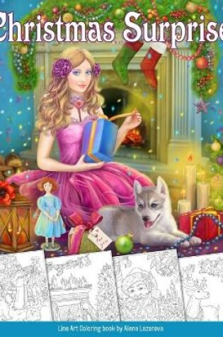 Cover of Christmas Surprise Coloring Book. Grayscale & Line art