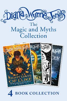 Book cover for Diana Wynne Jones’s Magic and Myths Collection (The Game, The Power of Three, Eight Days of Luke, Dogsbody)