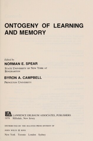 Cover of Ontogeny of Learning and Memory