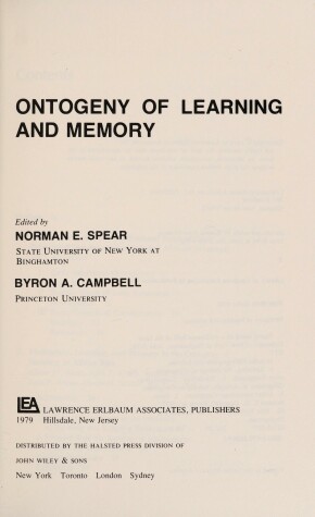 Book cover for Ontogeny of Learning and Memory