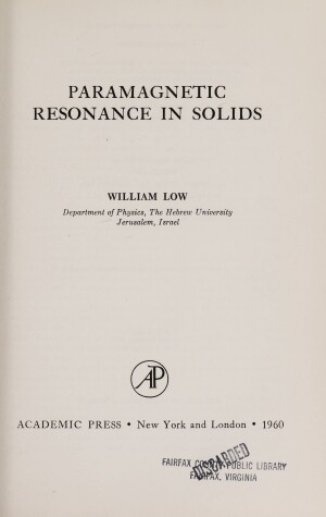 Book cover for Paramagnetic Resonance in Solids