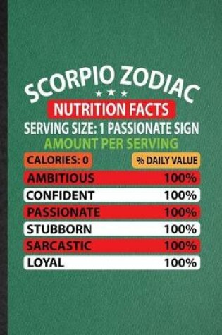 Cover of Scorpio Zodiac Nutrition Facts Serving Size Passionate Sign Amount Per Serving Calories Daily Value Ambitious Confident Passionate Stubborn Sarcastic Loyal