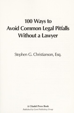 Cover of 100 Ways Avoid Common Legal..P Christianson