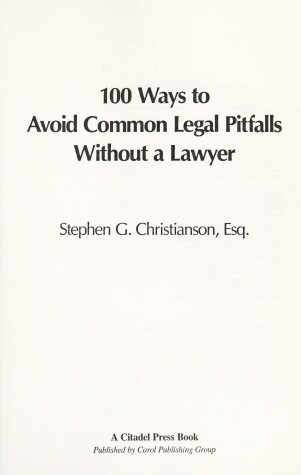 Book cover for 100 Ways Avoid Common Legal..P Christianson