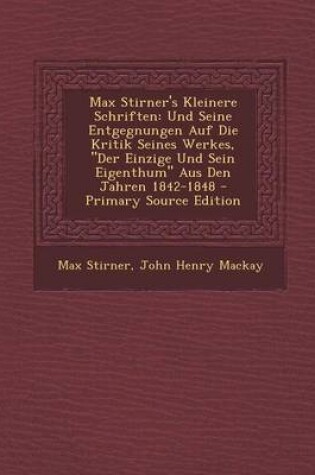 Cover of Max Stirner's Kleinere Schriften