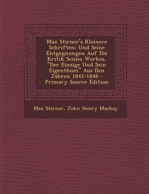 Book cover for Max Stirner's Kleinere Schriften