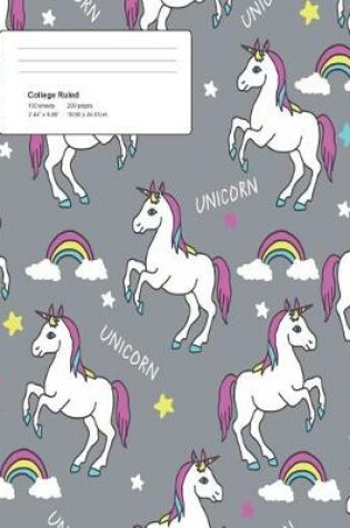 Cover of Unicorn Grey Pattern Composition College Ruled Book (7.44 x 9.69) 200 pages V3