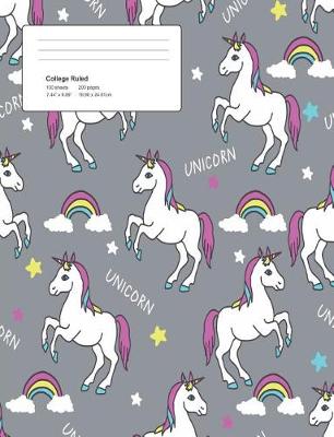 Cover of Unicorn Grey Pattern Composition College Ruled Book (7.44 x 9.69) 200 pages V3