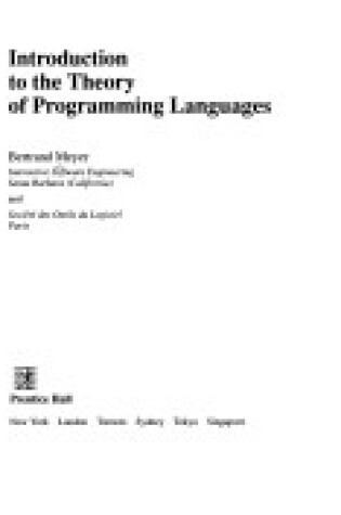 Cover of Introduction to the Theory of Programming Language