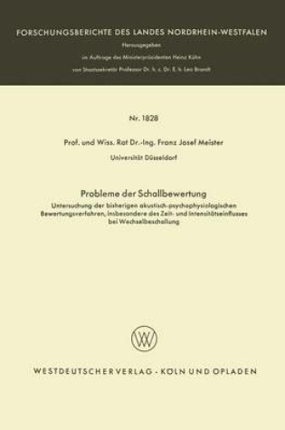 Cover of Probleme Der Schallbewertung