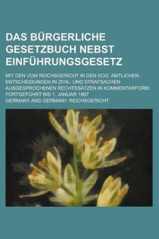 Cover of Das Burgerliche Gesetzbuch Nebst Einfuhrungsgesetz; Mit Den Vom Reichsgericht in Den Sog. Amtlichen Entscheidungen in Zivil- Und Strafsachen Ausgespro