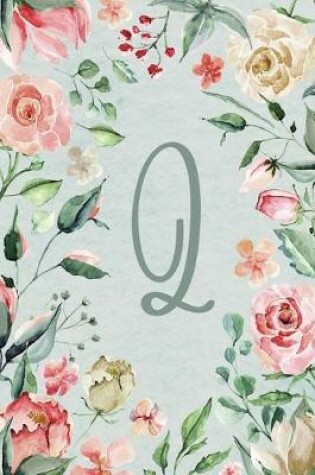 Cover of Notebook 6"x9" Lined, Letter/Initial Q, Teal Pink Floral Design