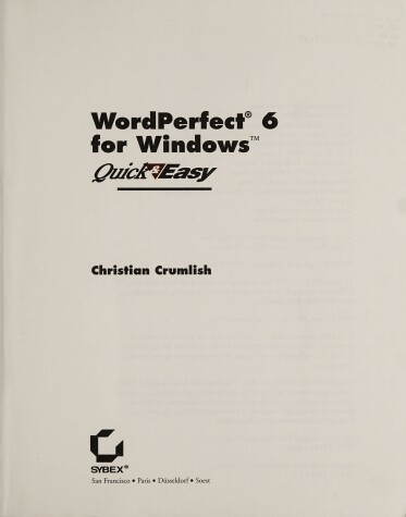 Book cover for WordPerfect 6 for Windows Quick and Easy